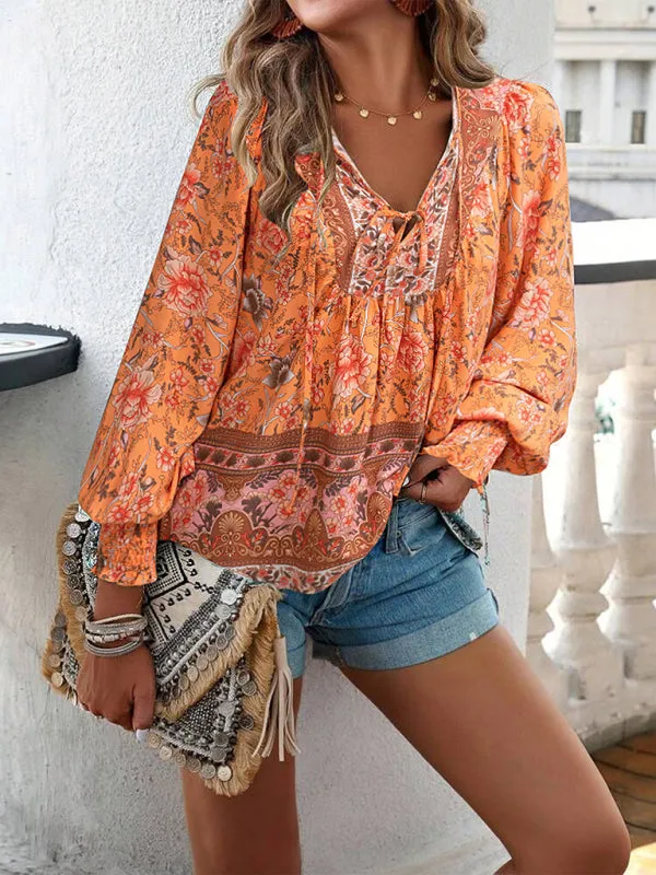 Darice Women's Bohemian Casual Floral Print Blouse