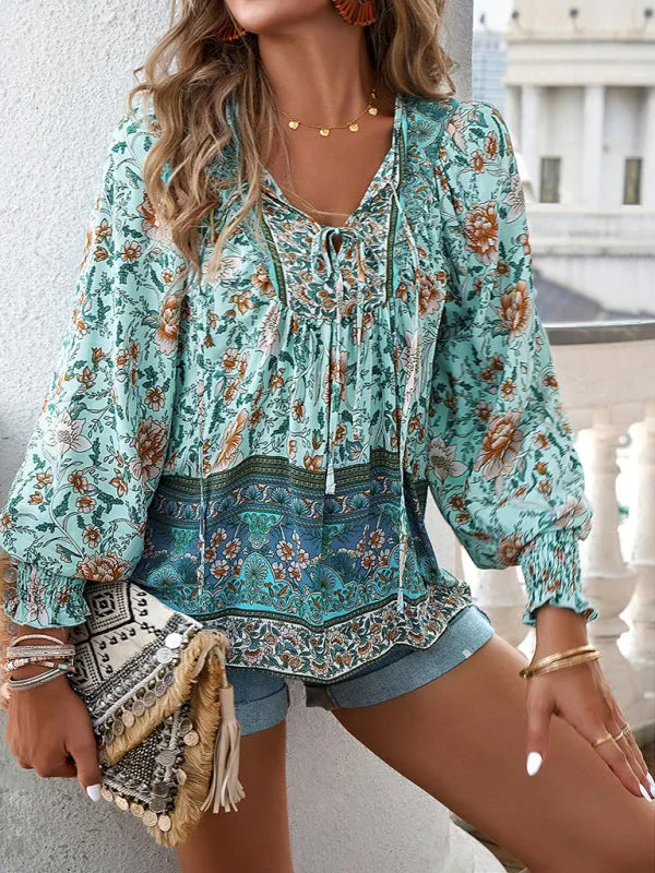Darice Women's Bohemian Casual Floral Print Blouse