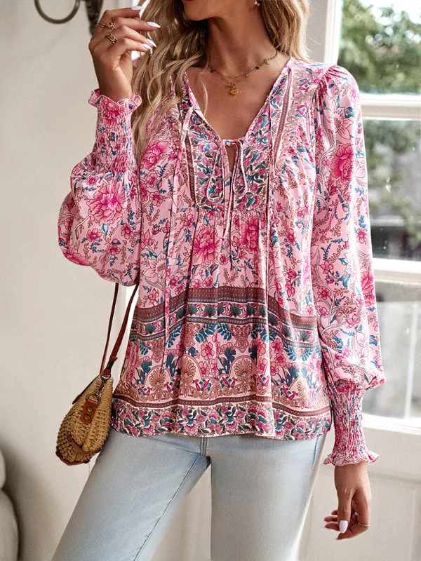 Darice Women's Bohemian Casual Floral Print Blouse