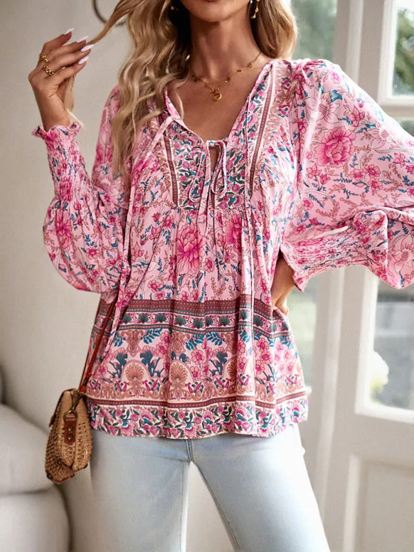Darice Women's Bohemian Casual Floral Print Blouse