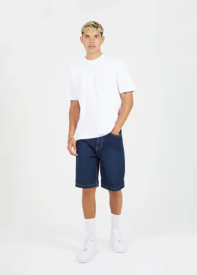 DARK BLUE WASH TURN UP HEM DENIM SHORTS