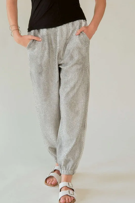 Davi & Dani Light Gray Rhinestone Elastic Waist Joggers