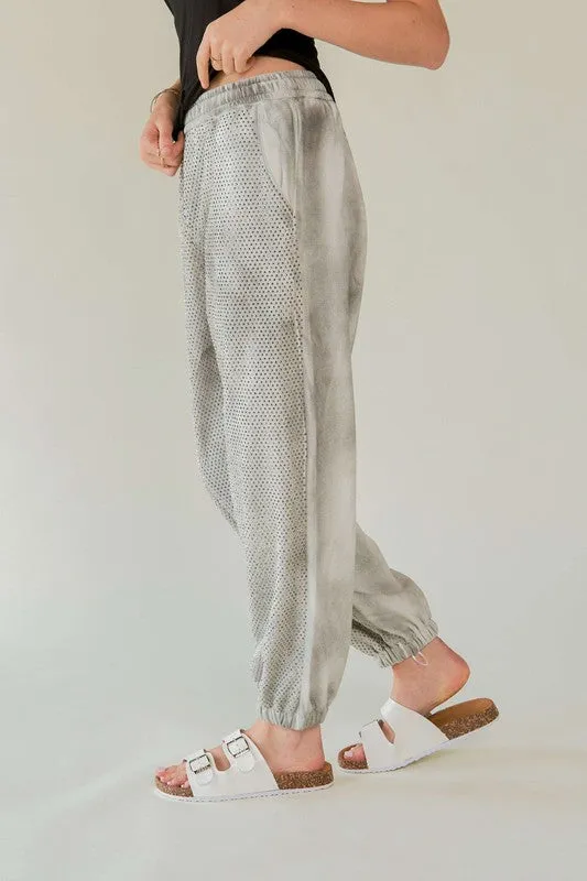 Davi & Dani Light Gray Rhinestone Elastic Waist Joggers