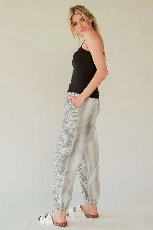 Davi & Dani Light Gray Rhinestone Elastic Waist Joggers
