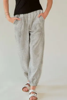 Davi & Dani Light Gray Rhinestone Elastic Waist Joggers