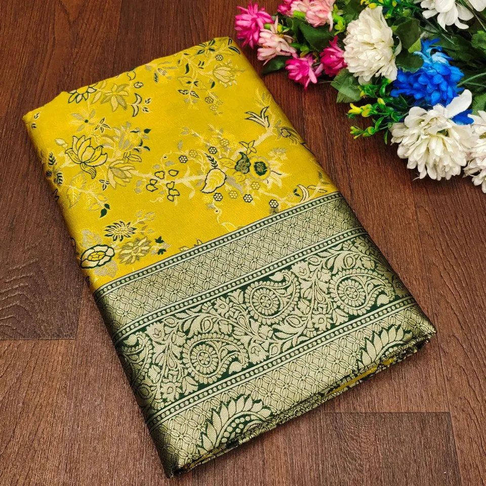 Desiring Yellow Soft Silk Saree With Blissful Blouse Piece