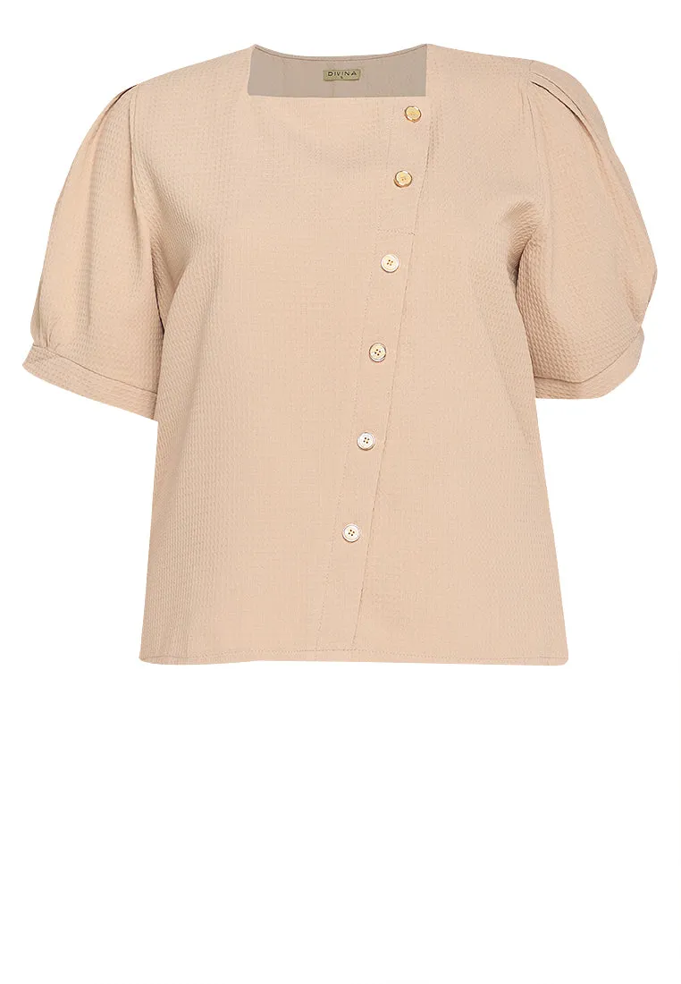 Divina Plus Size Squareneck Puff Sleeve Blouse Top