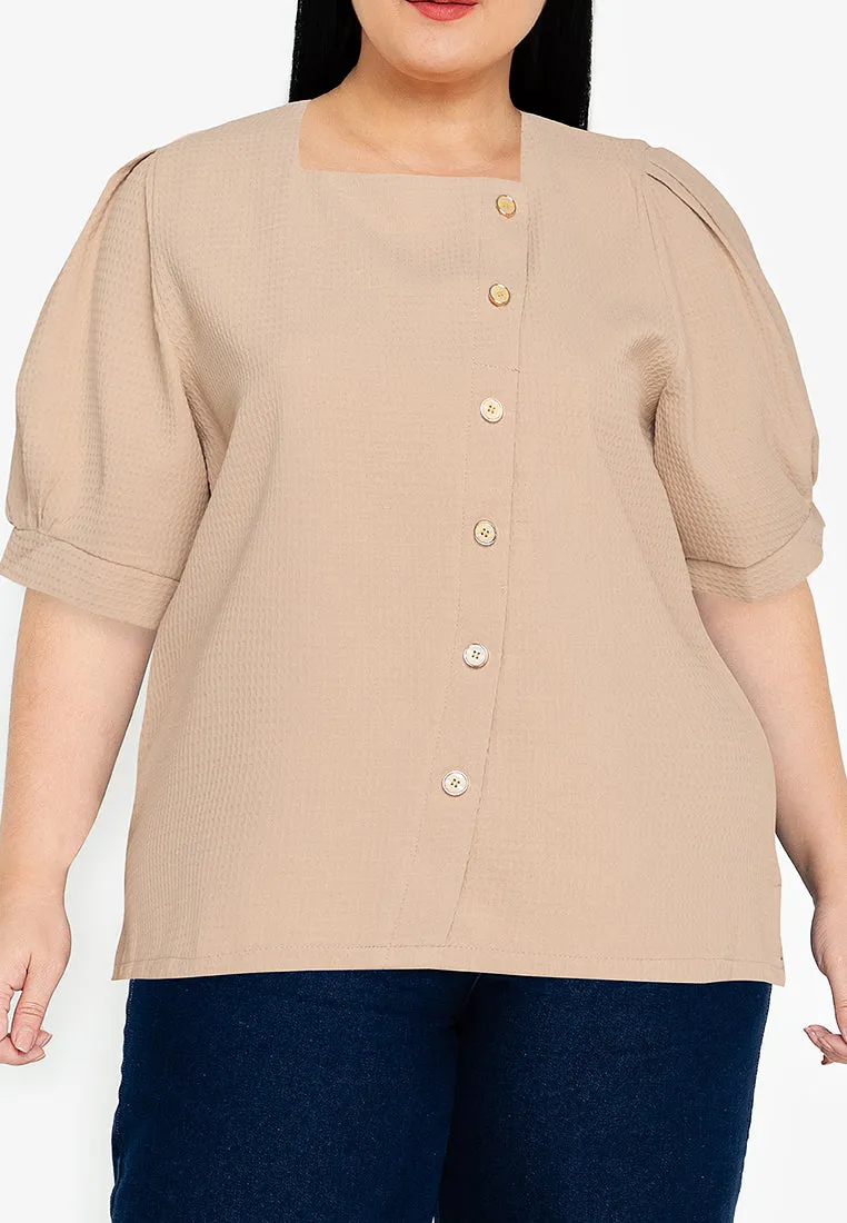 Divina Plus Size Squareneck Puff Sleeve Blouse Top