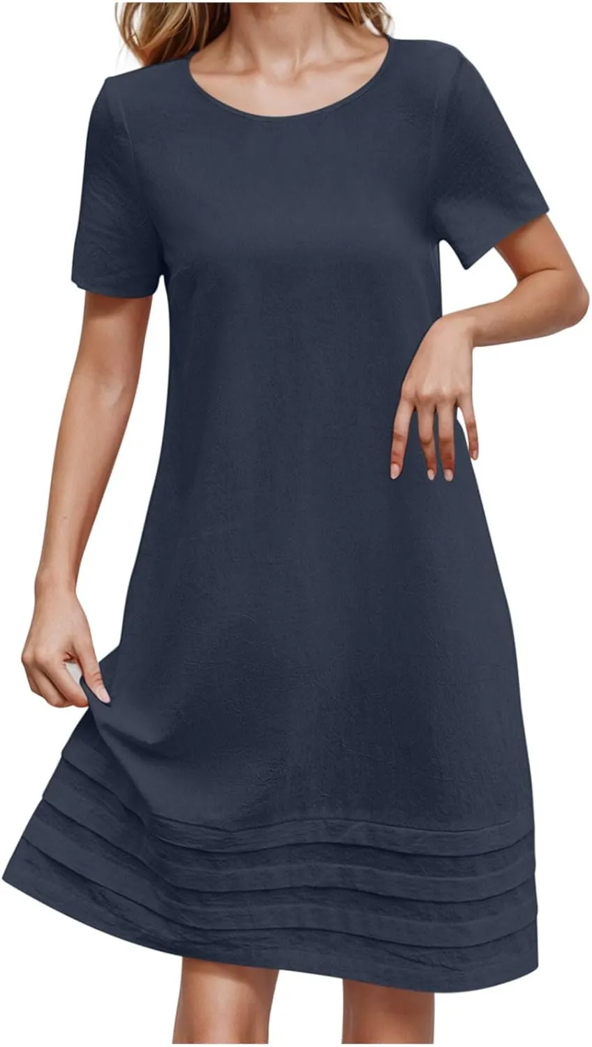 Dresses for Women Casual Summer Short Sleeve Tunic Swing Dress Comfy Loose Fit Travel Work Outfits