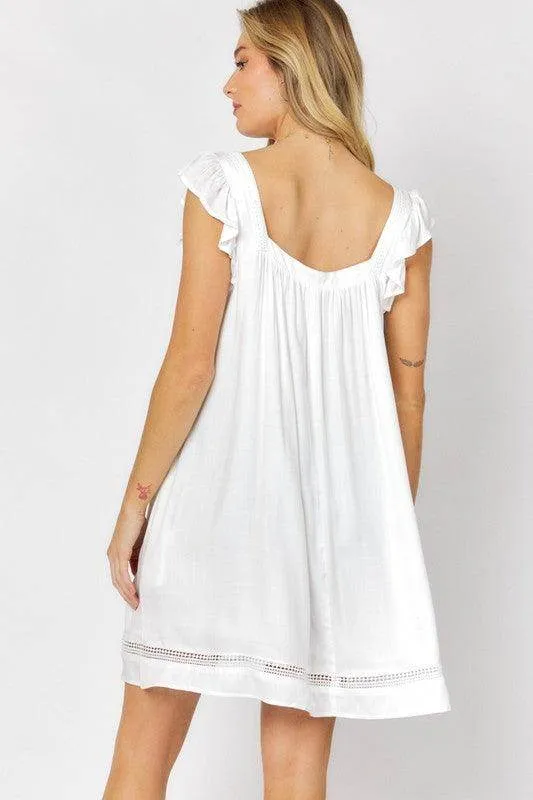 Embroidered Square Neck Mini Dress