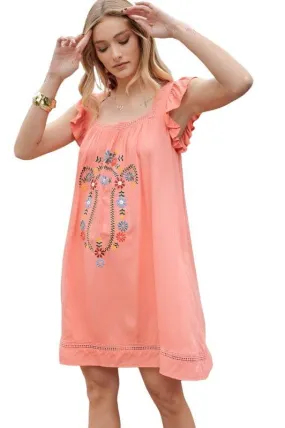 Embroidered Square Neck Mini Dress