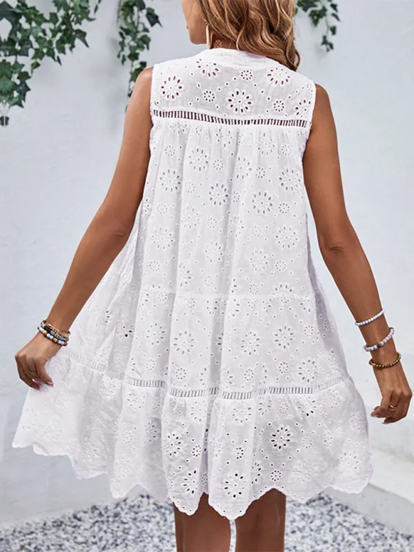 Embroidery Eyelet Sleeveless Tunic Sundress