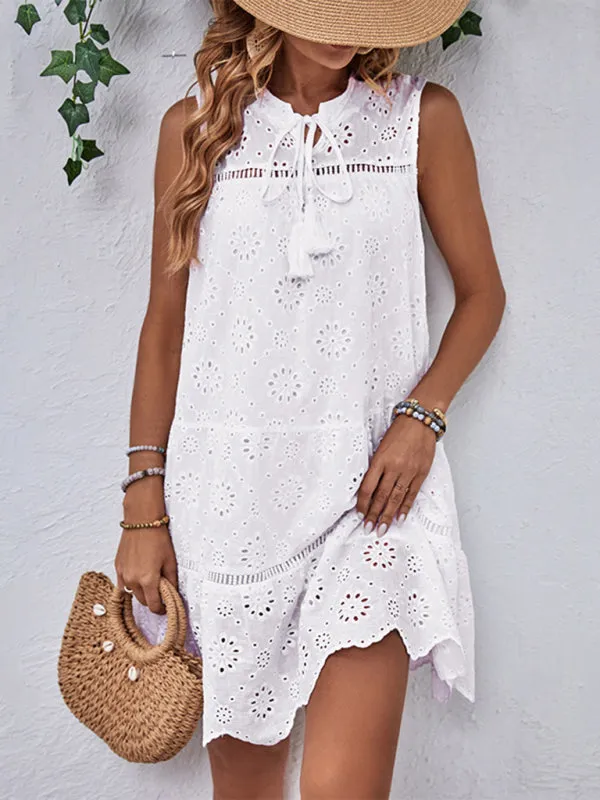 Embroidery Eyelet Sleeveless Tunic Sundress
