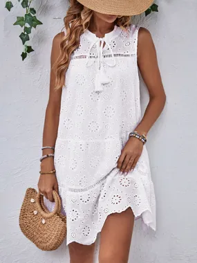 Embroidery Eyelet Sleeveless Tunic Sundress
