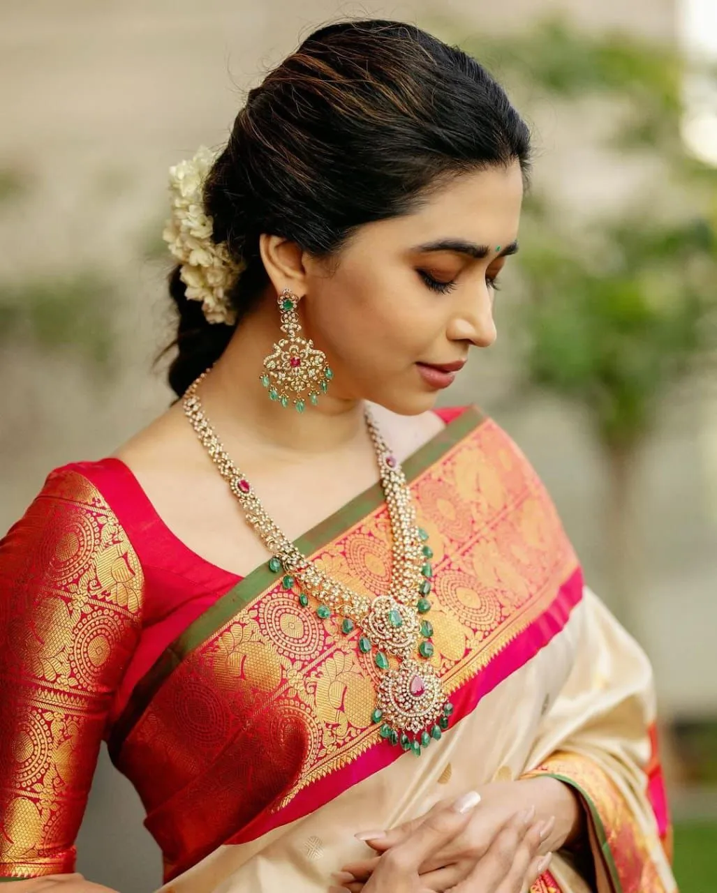 Evocative Beige Soft Silk Saree With Girlish Blouse Piece