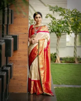 Evocative Beige Soft Silk Saree With Girlish Blouse Piece