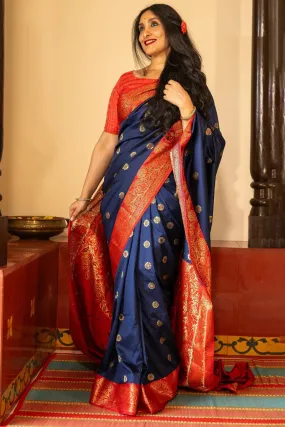 Exquisite Navy Blue Soft Silk Saree With Magnificat Blouse Piece