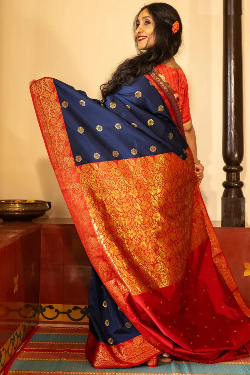 Exquisite Navy Blue Soft Silk Saree With Magnificat Blouse Piece
