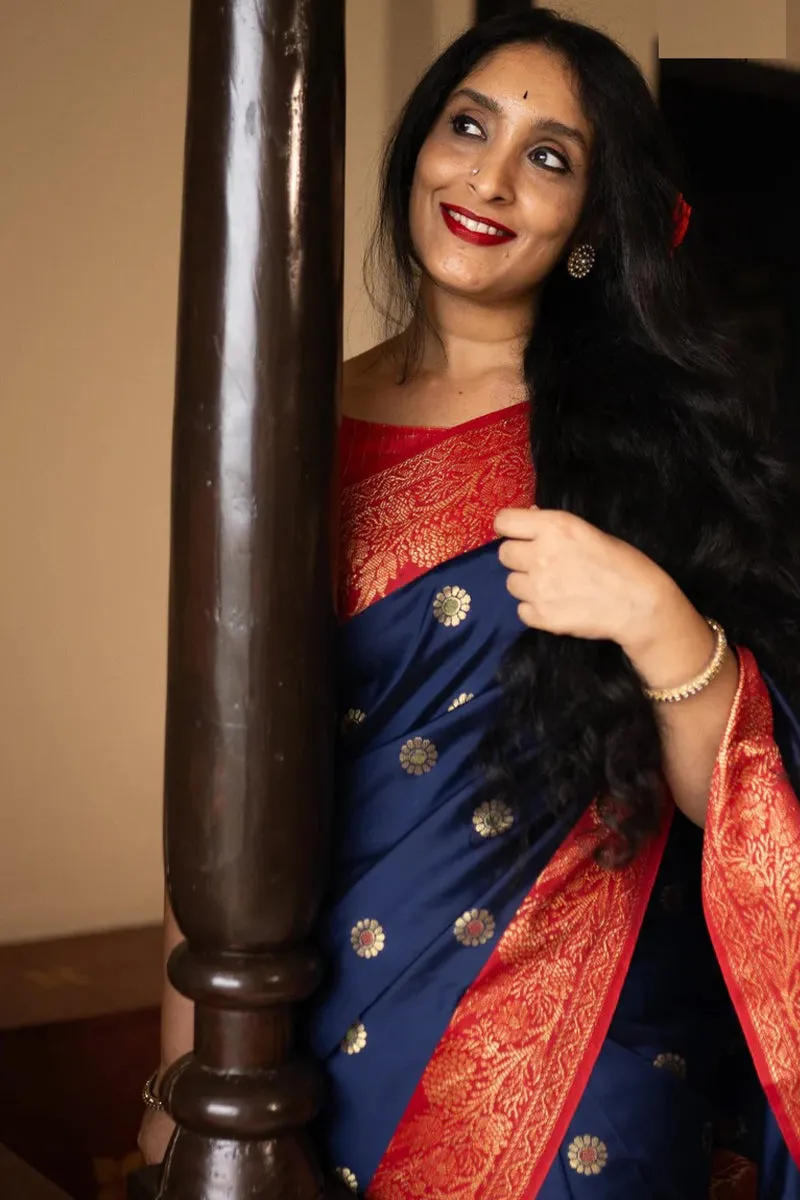 Exquisite Navy Blue Soft Silk Saree With Magnificat Blouse Piece