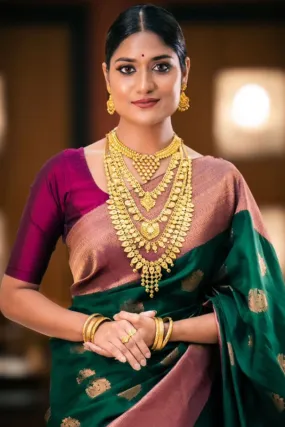 Forbearance Dark Green Soft Silk Saree With Imaginative Blouse Piece