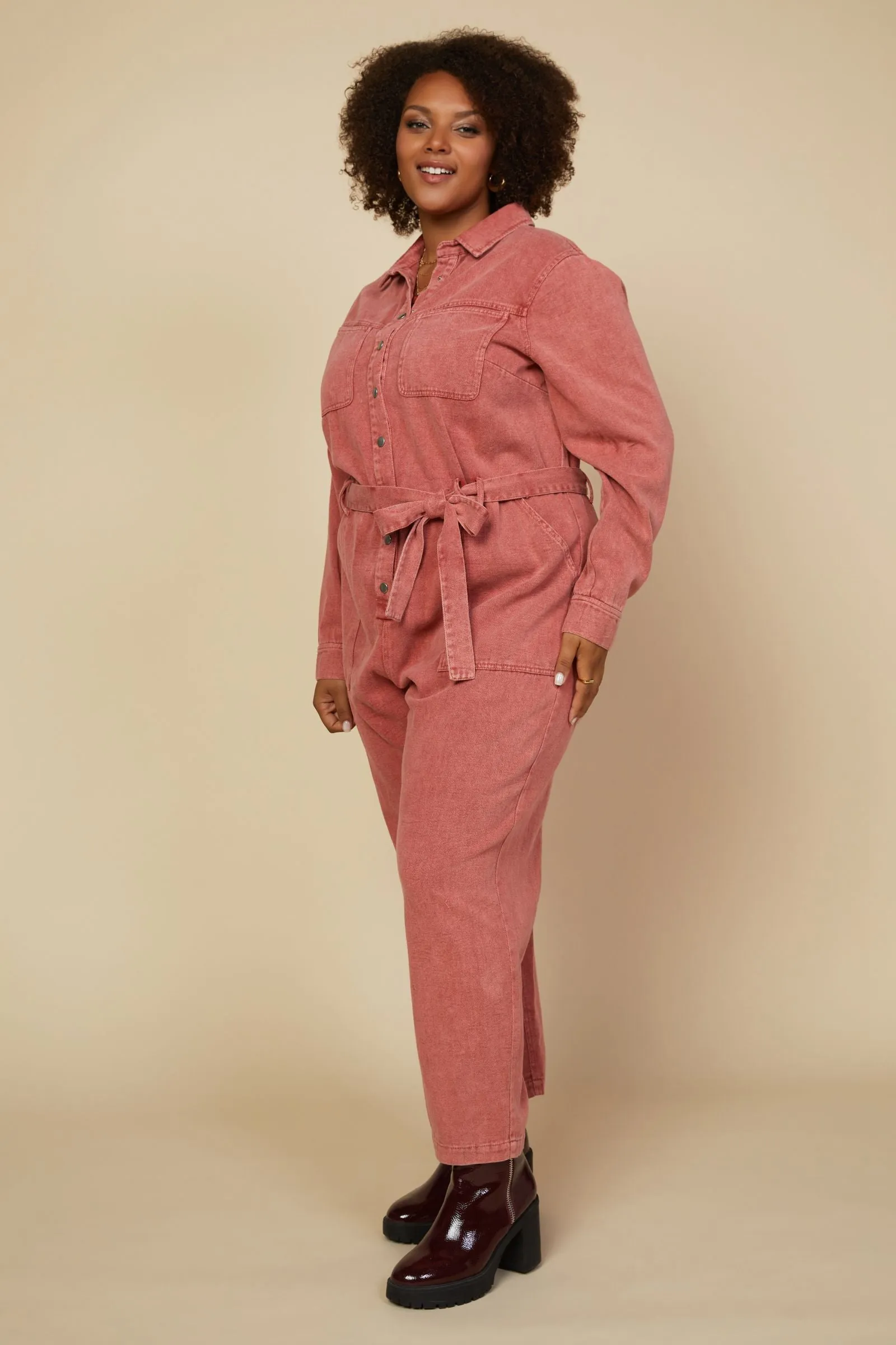 Force of Nature | Cotton Twill Utility Jumpsuit | Rust *FINAL SALE* (1X and 3X Left)