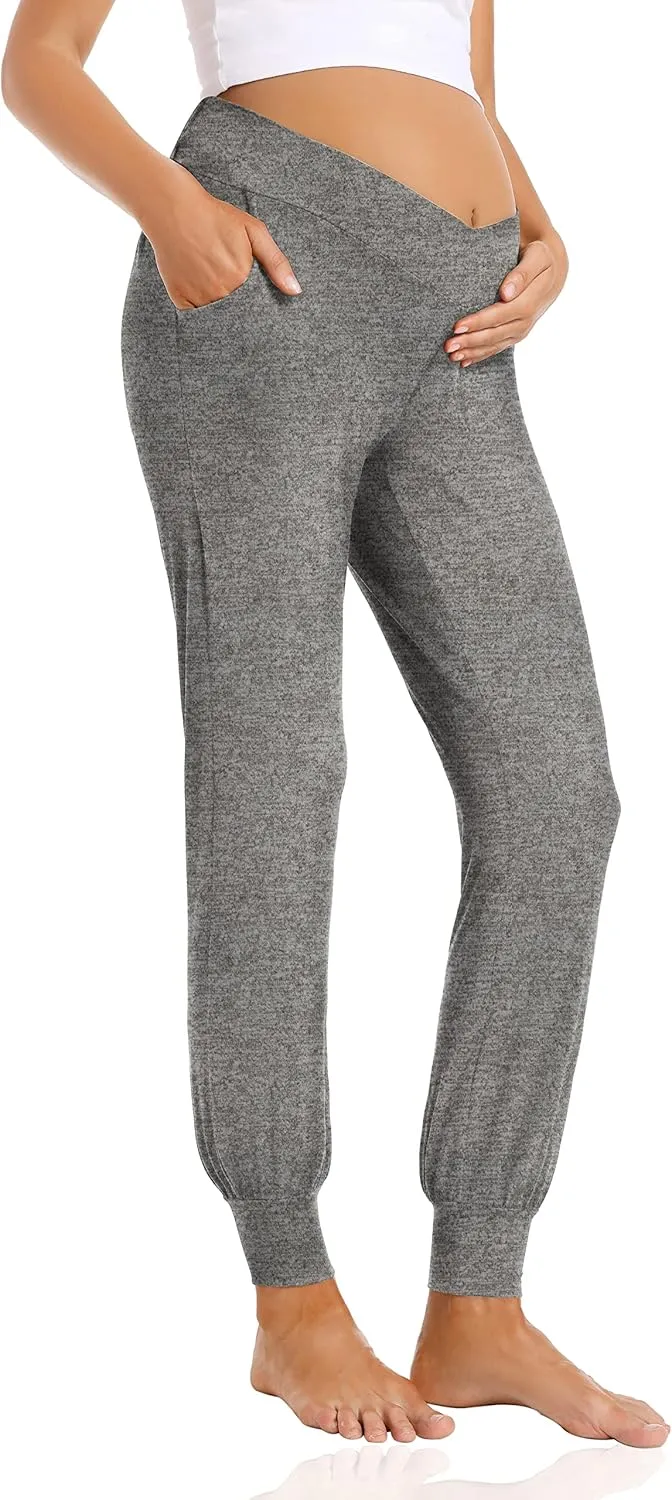 Foucome Women's Maternity Pants Comfy Lounge Workout Leggings Underbelly Stretchy Pregnancy Joggers Sweatpants