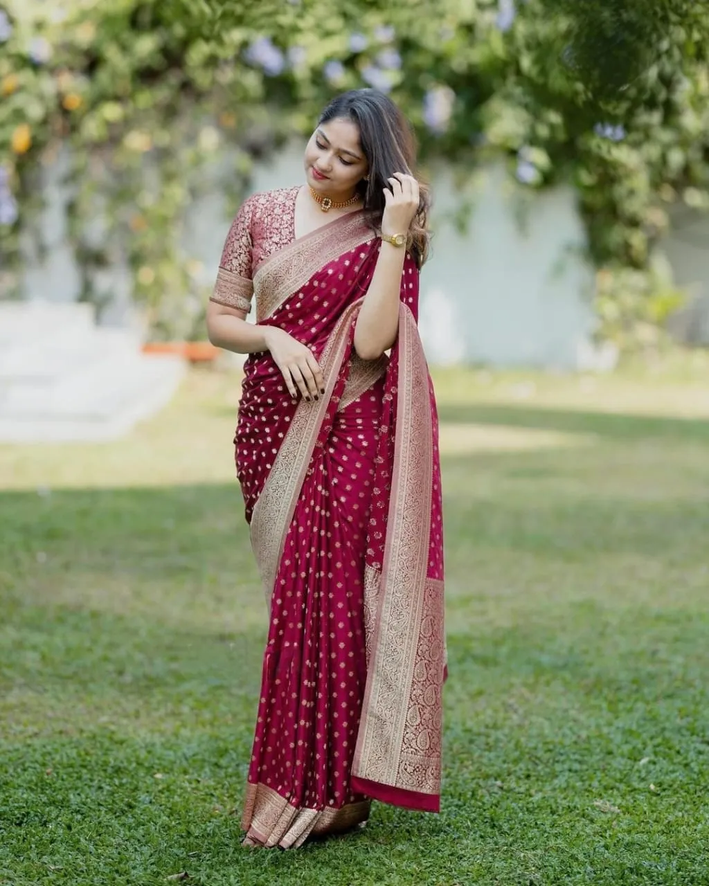 Gorgeous Maroon Soft Silk Saree With Alluring Blouse Piece
