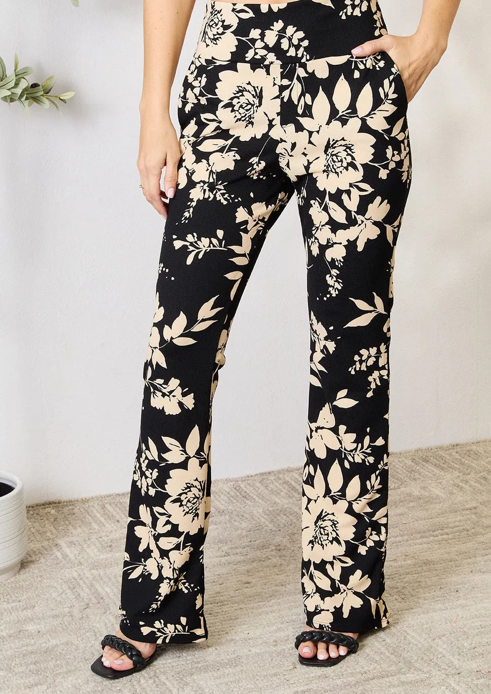 Heimish Full Size High Waist Floral Flare Pants