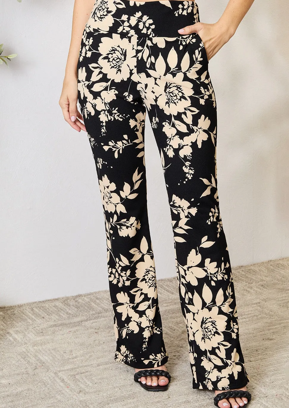 Heimish Full Size High Waist Floral Flare Pants