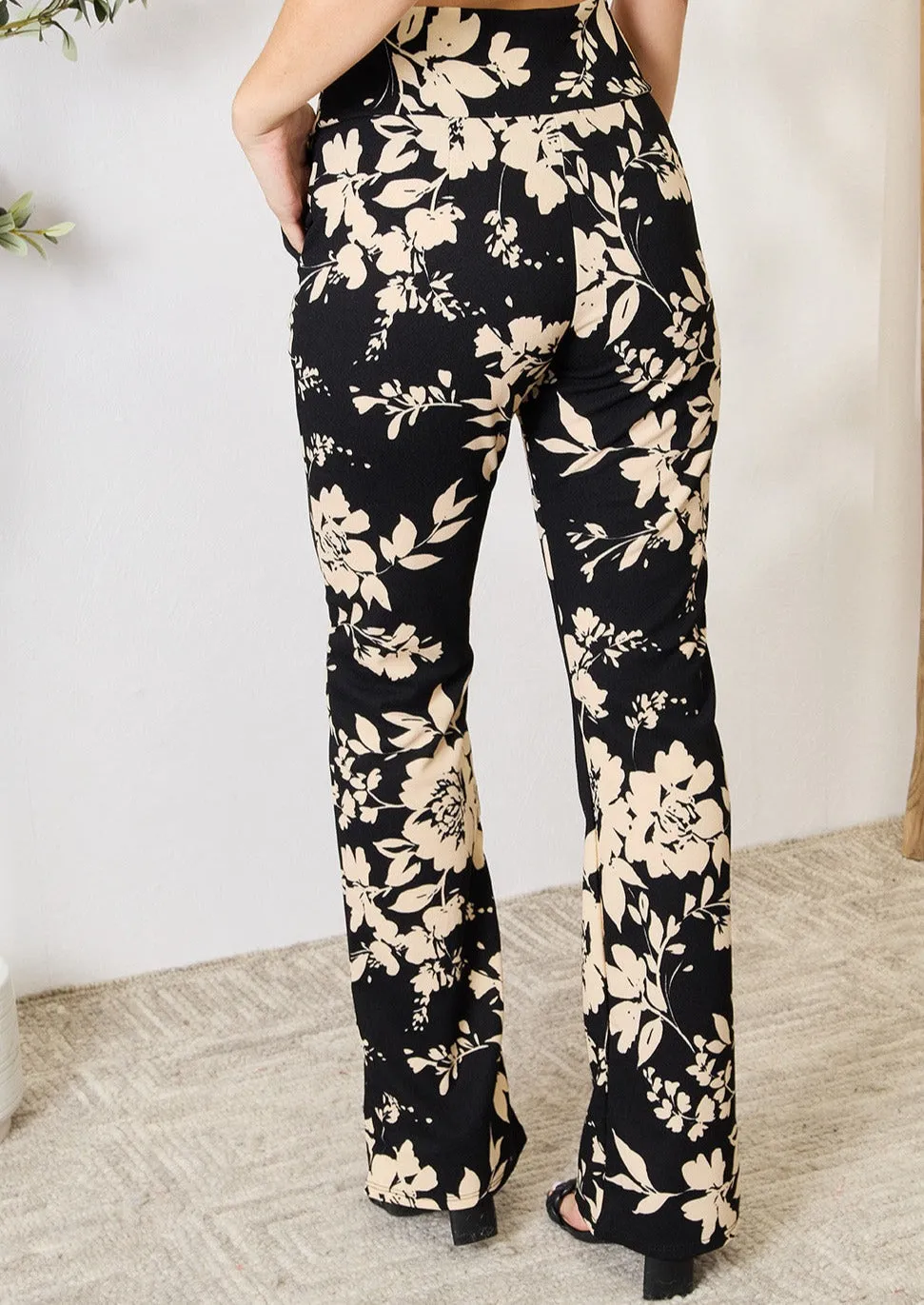 Heimish Full Size High Waist Floral Flare Pants