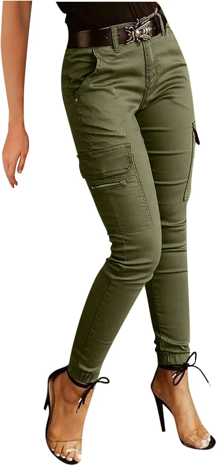 High Waisted Cargo Pants for Women Baggy Y2K Streetwear Pants with Pockets Straight Leg Stretchy Hiking Work Trousers