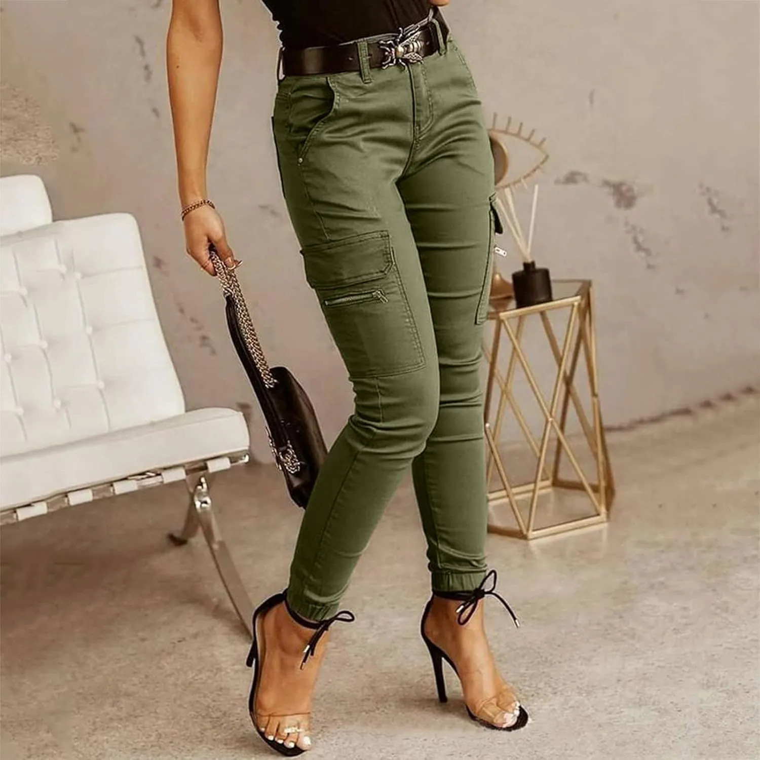High Waisted Cargo Pants for Women Baggy Y2K Streetwear Pants with Pockets Straight Leg Stretchy Hiking Work Trousers