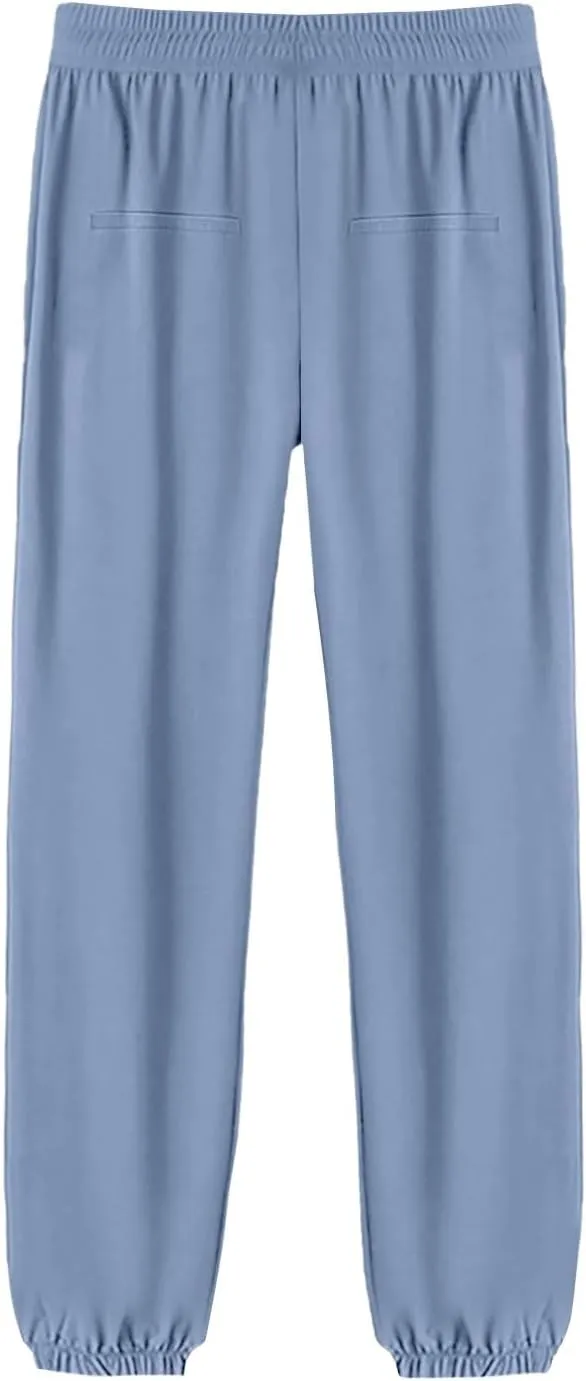Hiking Pants Women Elastic Waist Drawstring Straight Leg Trousers Summer Loose Fit Breathable Sport Pants with Pocket