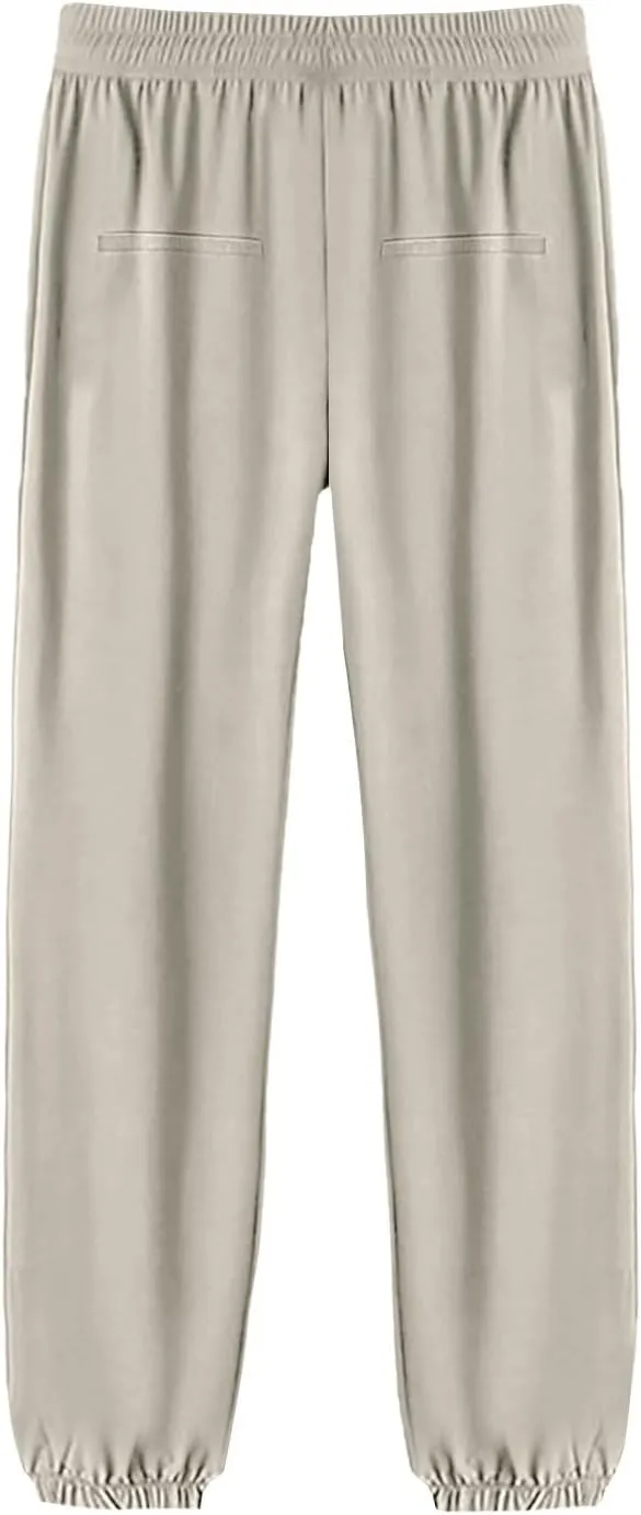 Hiking Pants Women Elastic Waist Drawstring Straight Leg Trousers Summer Loose Fit Breathable Sport Pants with Pocket