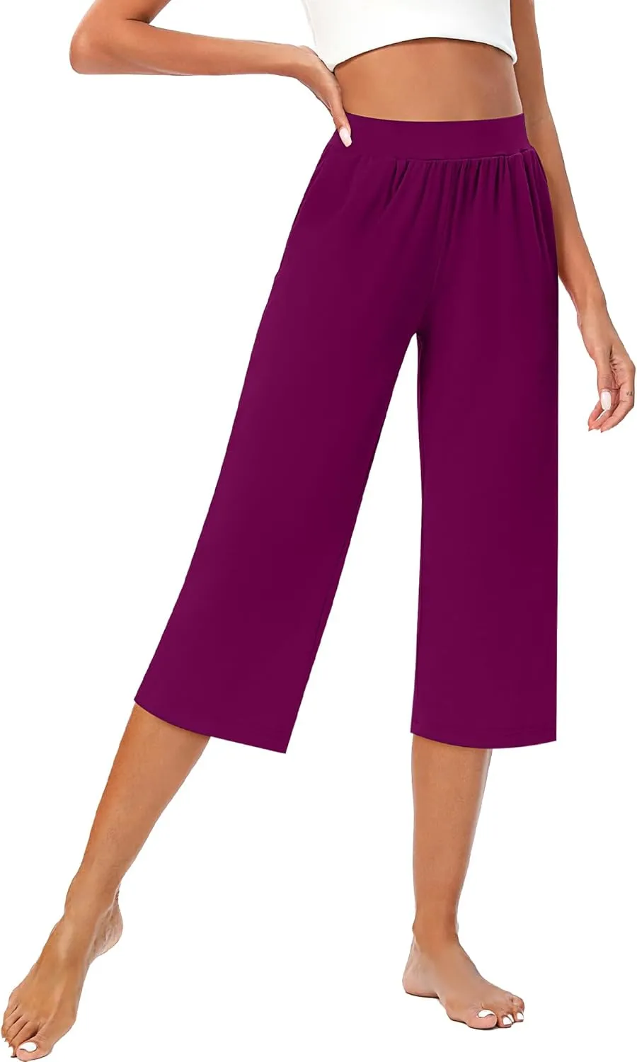 Huukeay 3 Pack Women's Capri Sweatpants, Cozy Wide Legs Cropped Capri with Pockets, Lounge Jogger Pants Workout Yoga Solid