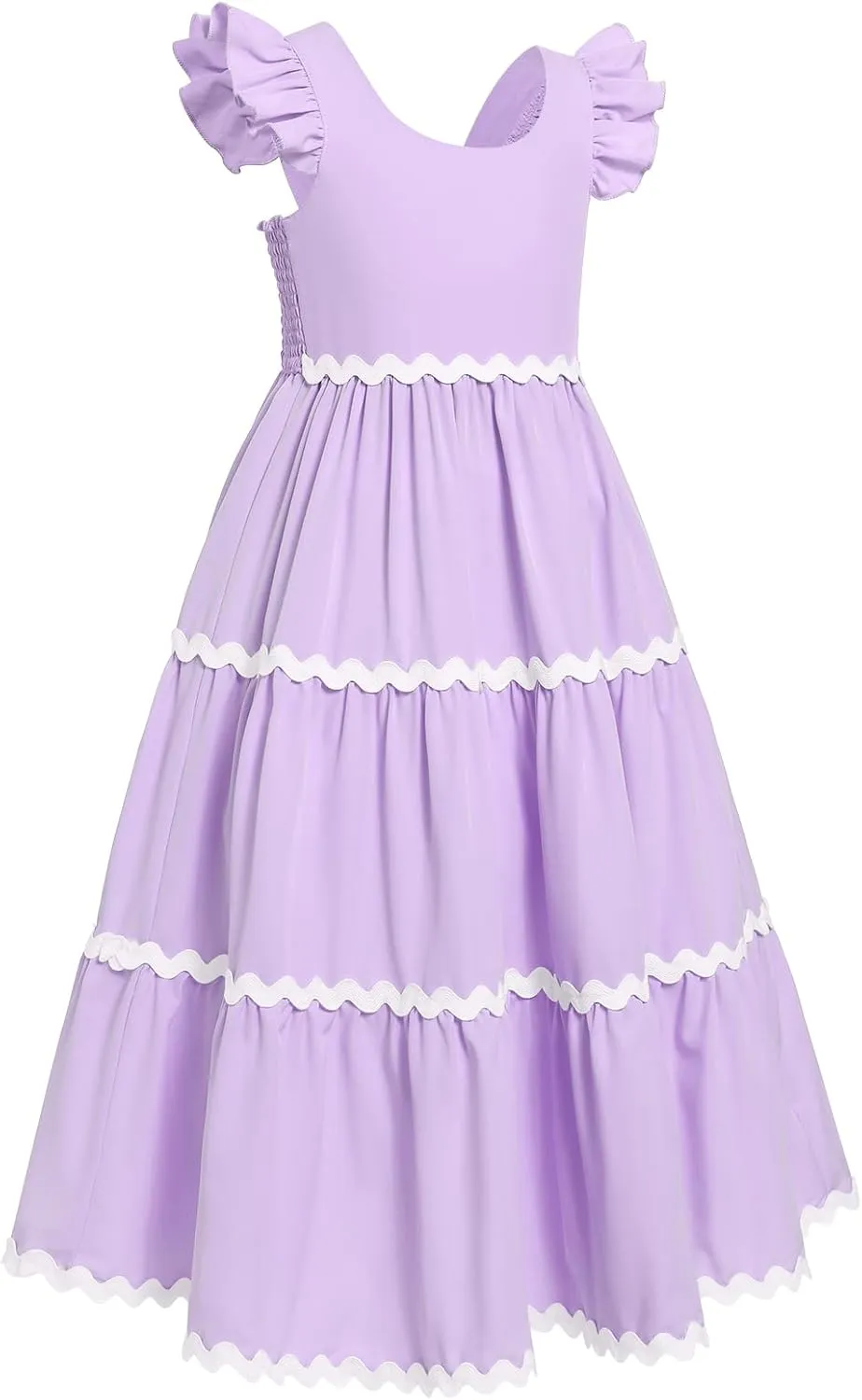 IDOPIP Kids Girls Summer Casual Dress Boho Rickrack Striped Dresses Ruffle Sleeveless Smocked Sundress Pageant Birthday Gown