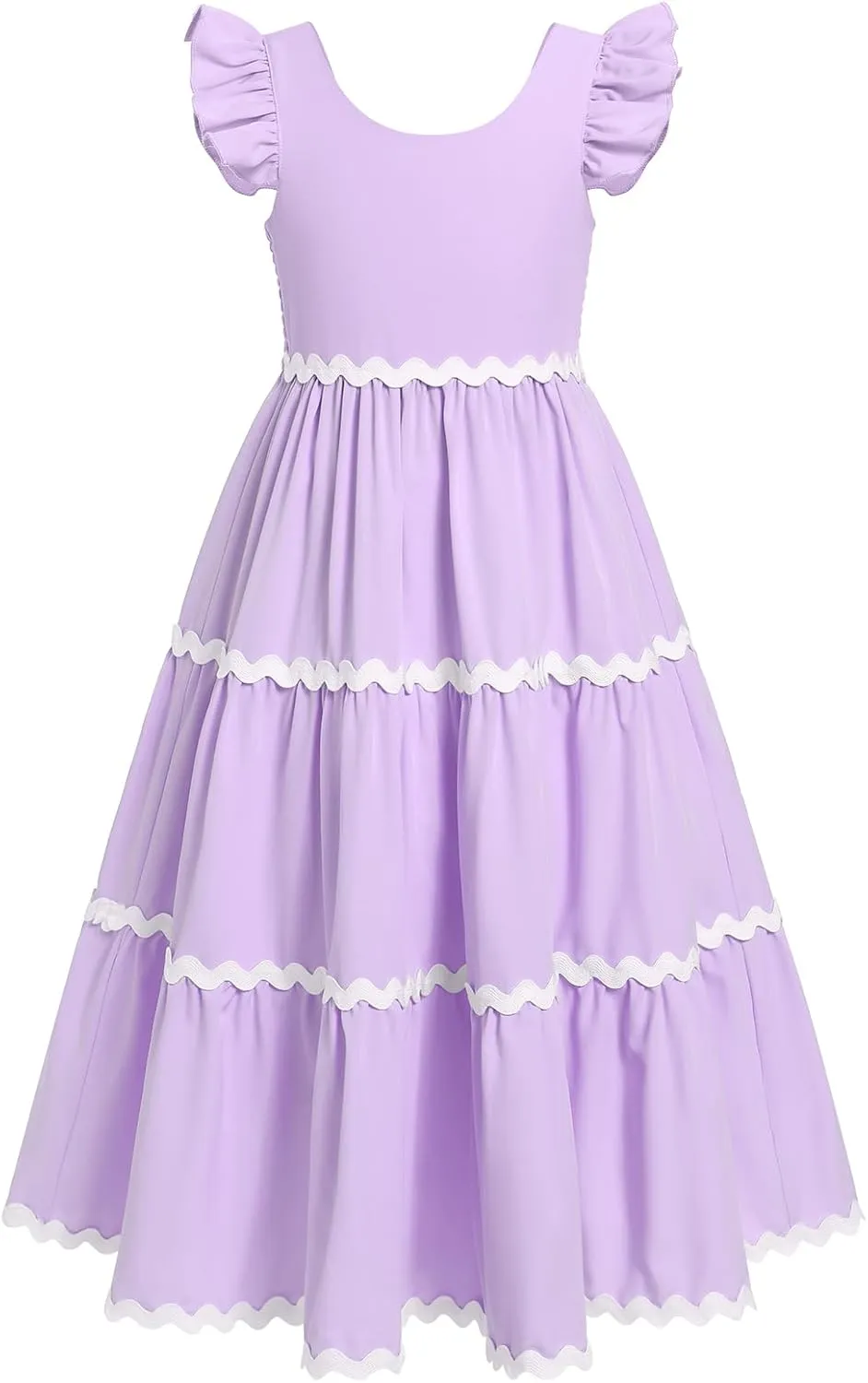 IDOPIP Kids Girls Summer Casual Dress Boho Rickrack Striped Dresses Ruffle Sleeveless Smocked Sundress Pageant Birthday Gown