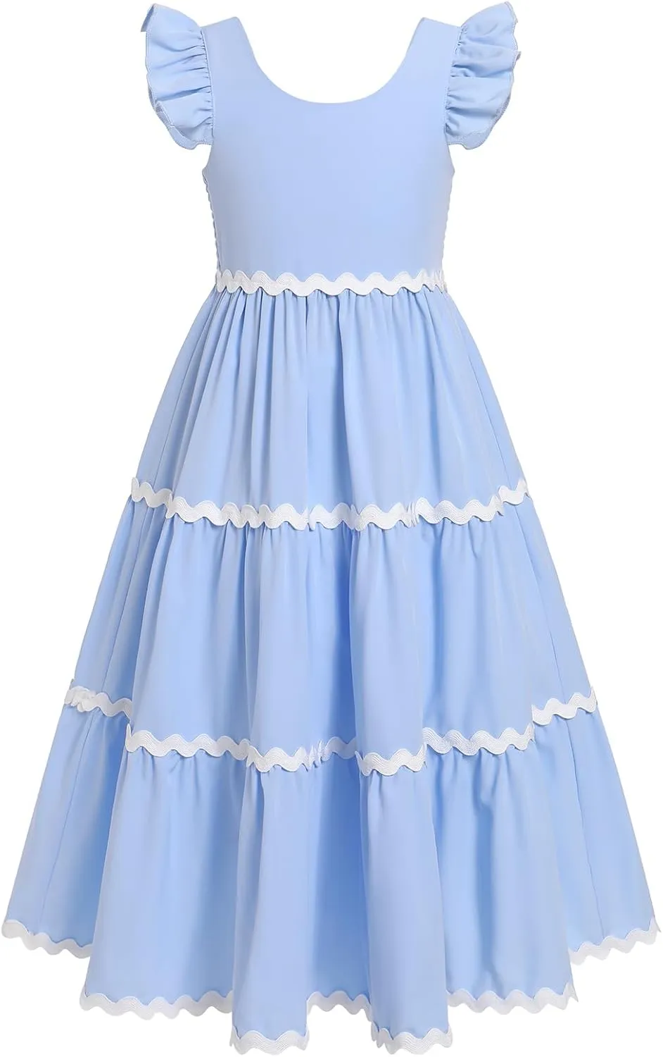 IDOPIP Kids Girls Summer Casual Dress Boho Rickrack Striped Dresses Ruffle Sleeveless Smocked Sundress Pageant Birthday Gown