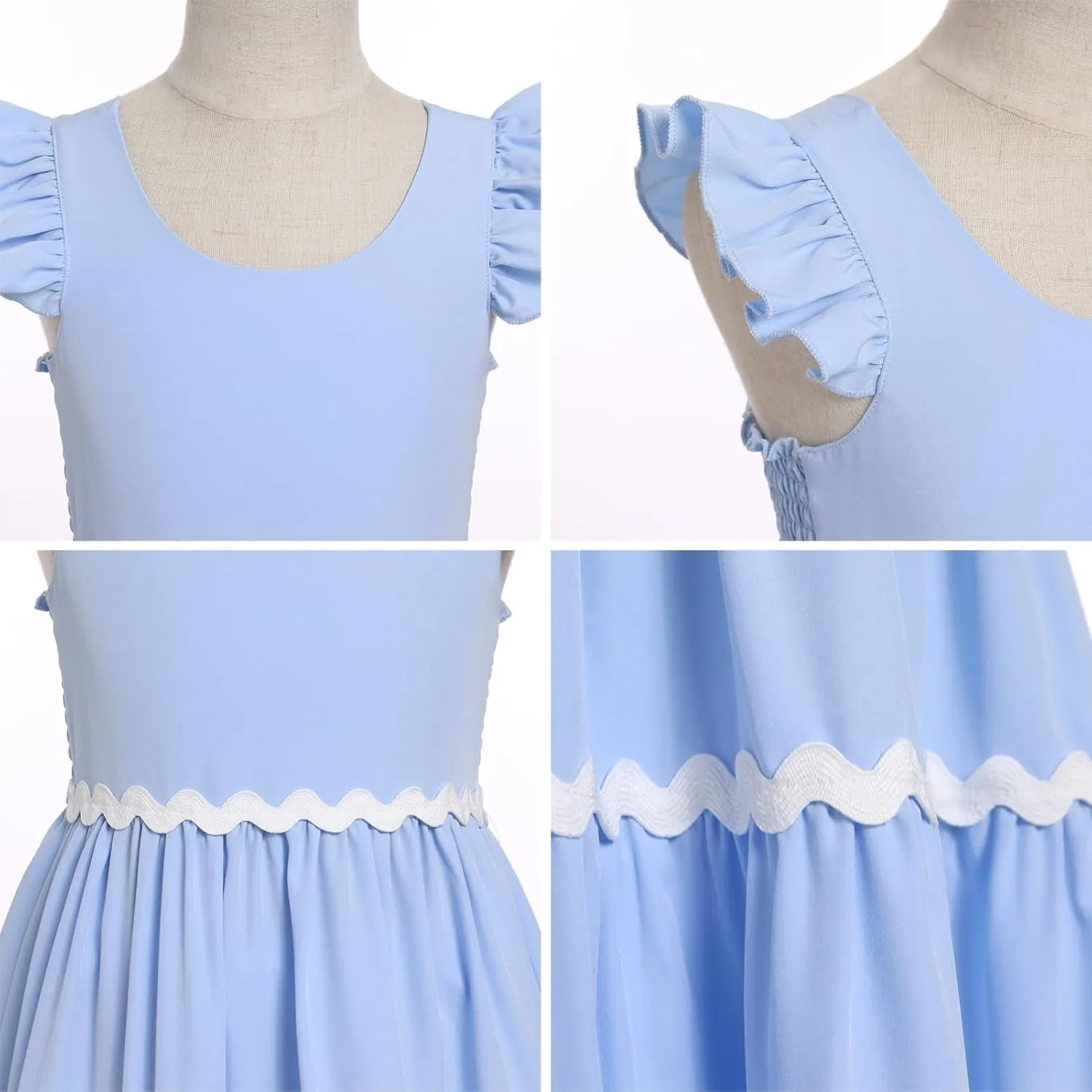 IDOPIP Kids Girls Summer Casual Dress Boho Rickrack Striped Dresses Ruffle Sleeveless Smocked Sundress Pageant Birthday Gown