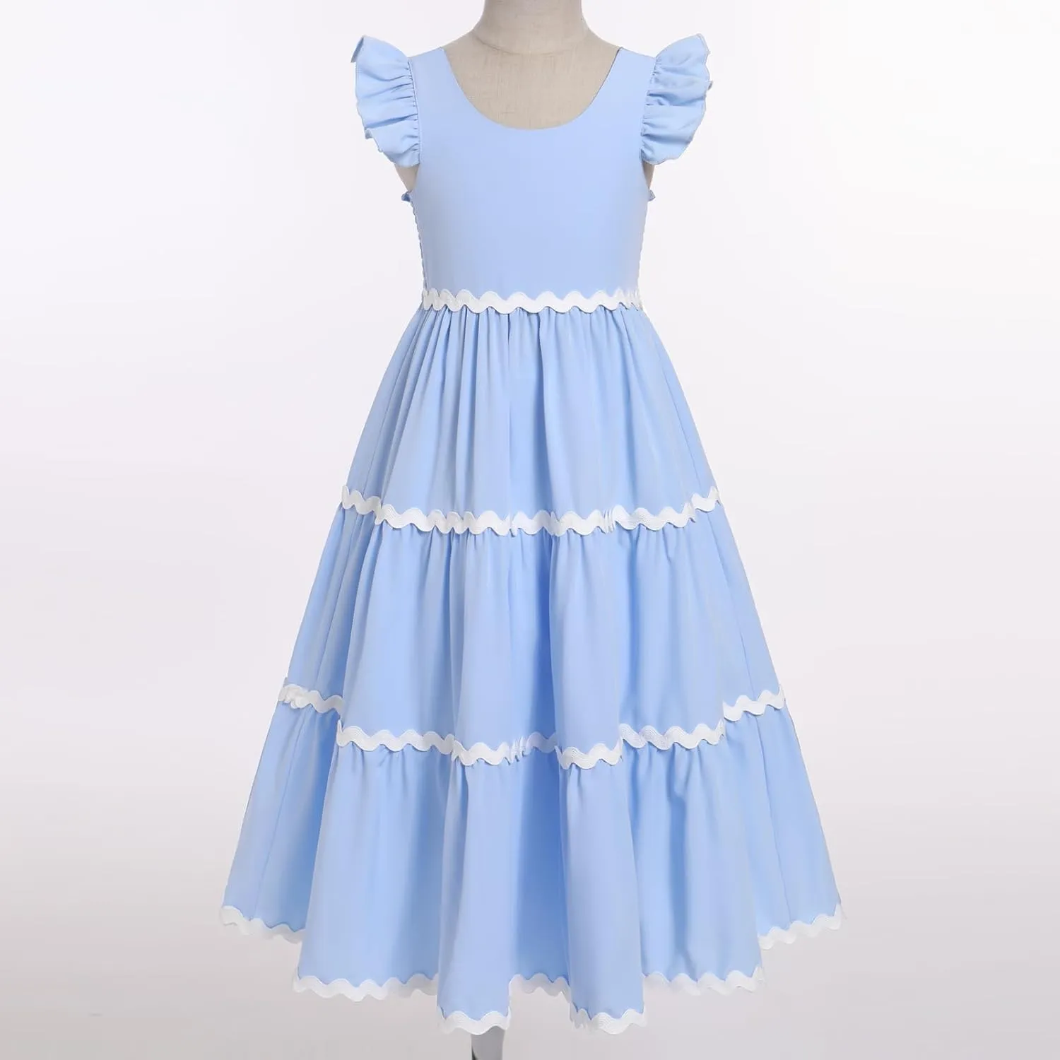 IDOPIP Kids Girls Summer Casual Dress Boho Rickrack Striped Dresses Ruffle Sleeveless Smocked Sundress Pageant Birthday Gown