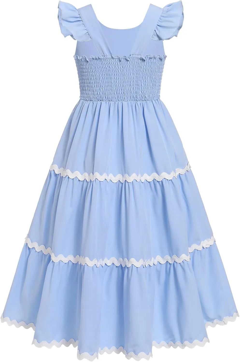 IDOPIP Kids Girls Summer Casual Dress Boho Rickrack Striped Dresses Ruffle Sleeveless Smocked Sundress Pageant Birthday Gown