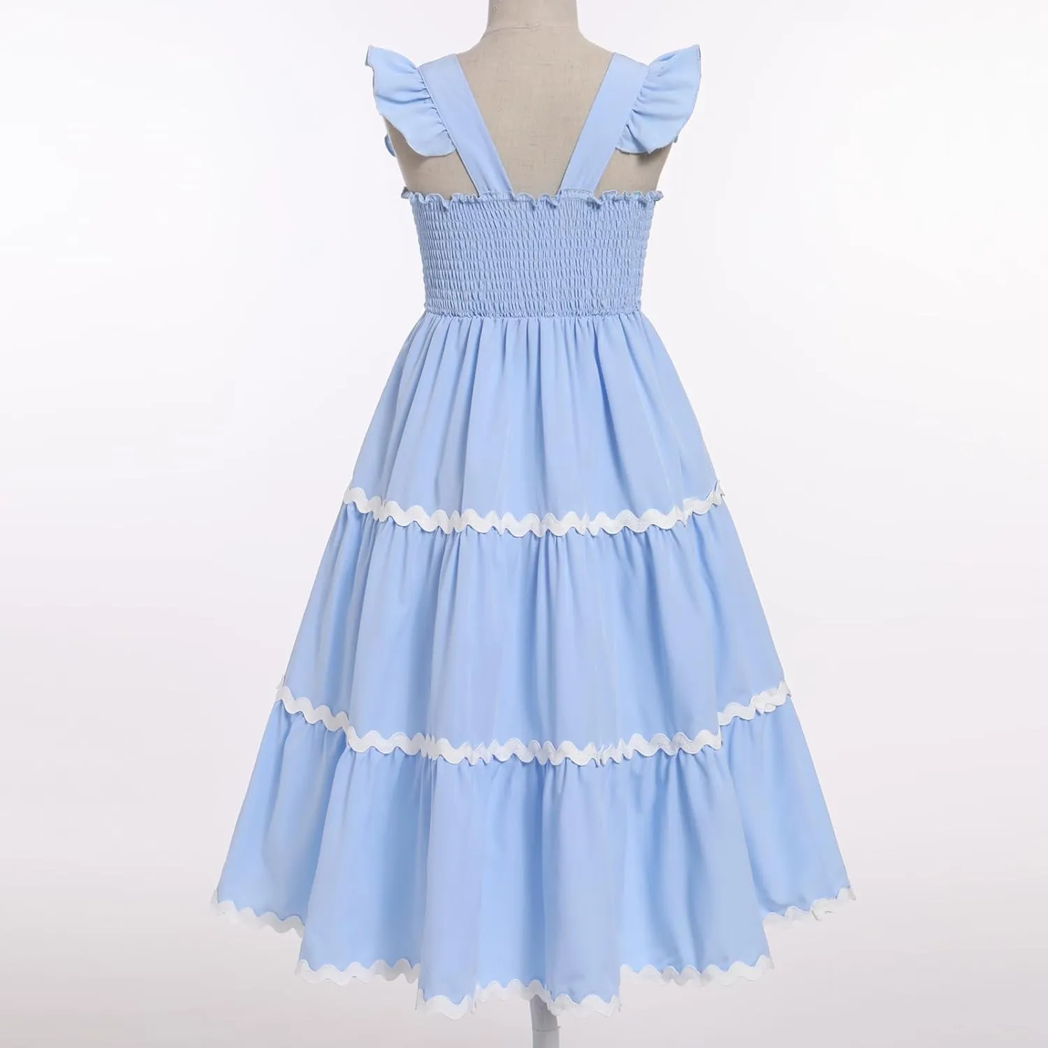 IDOPIP Kids Girls Summer Casual Dress Boho Rickrack Striped Dresses Ruffle Sleeveless Smocked Sundress Pageant Birthday Gown