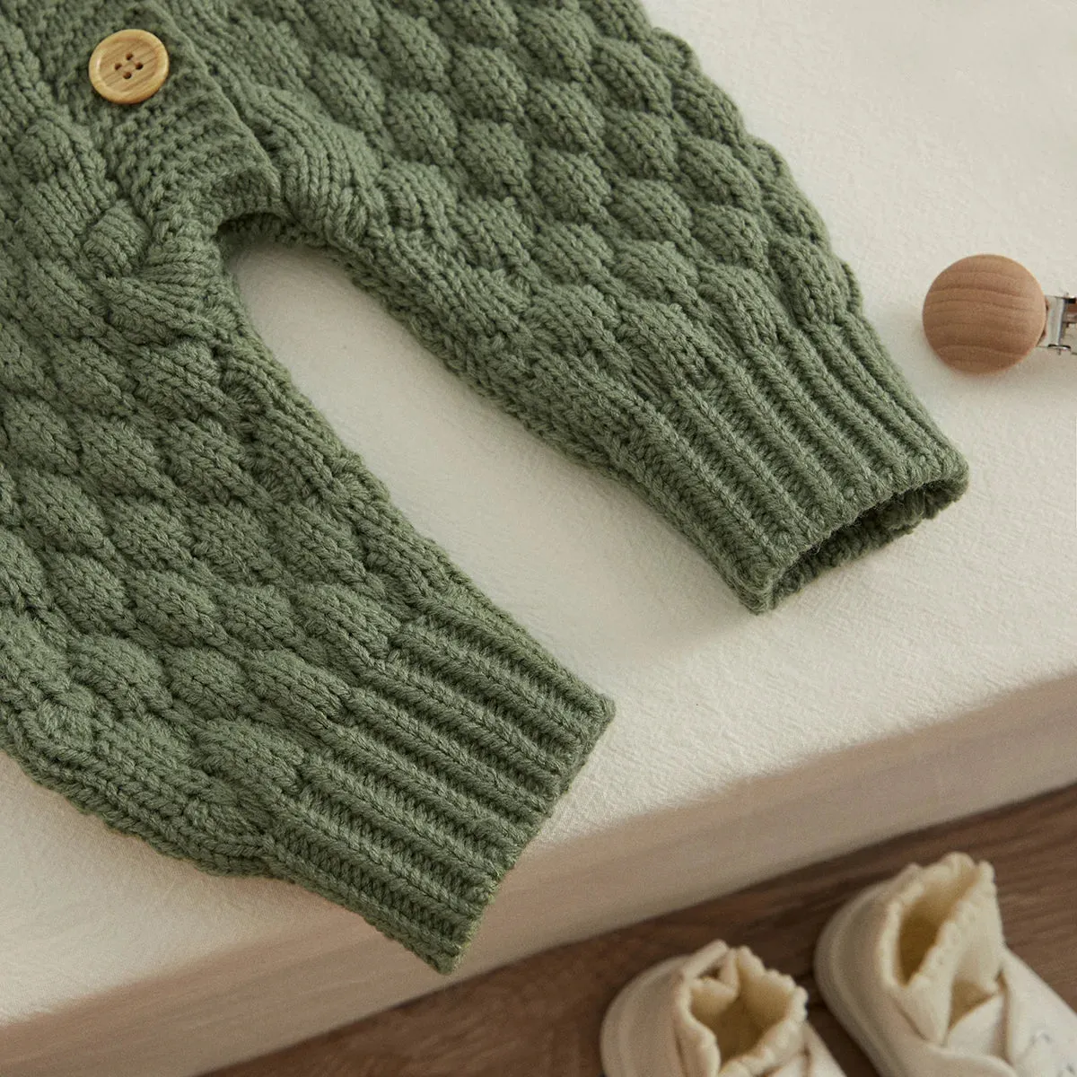 Infant Knitted Jumpsuit with Bear Hat