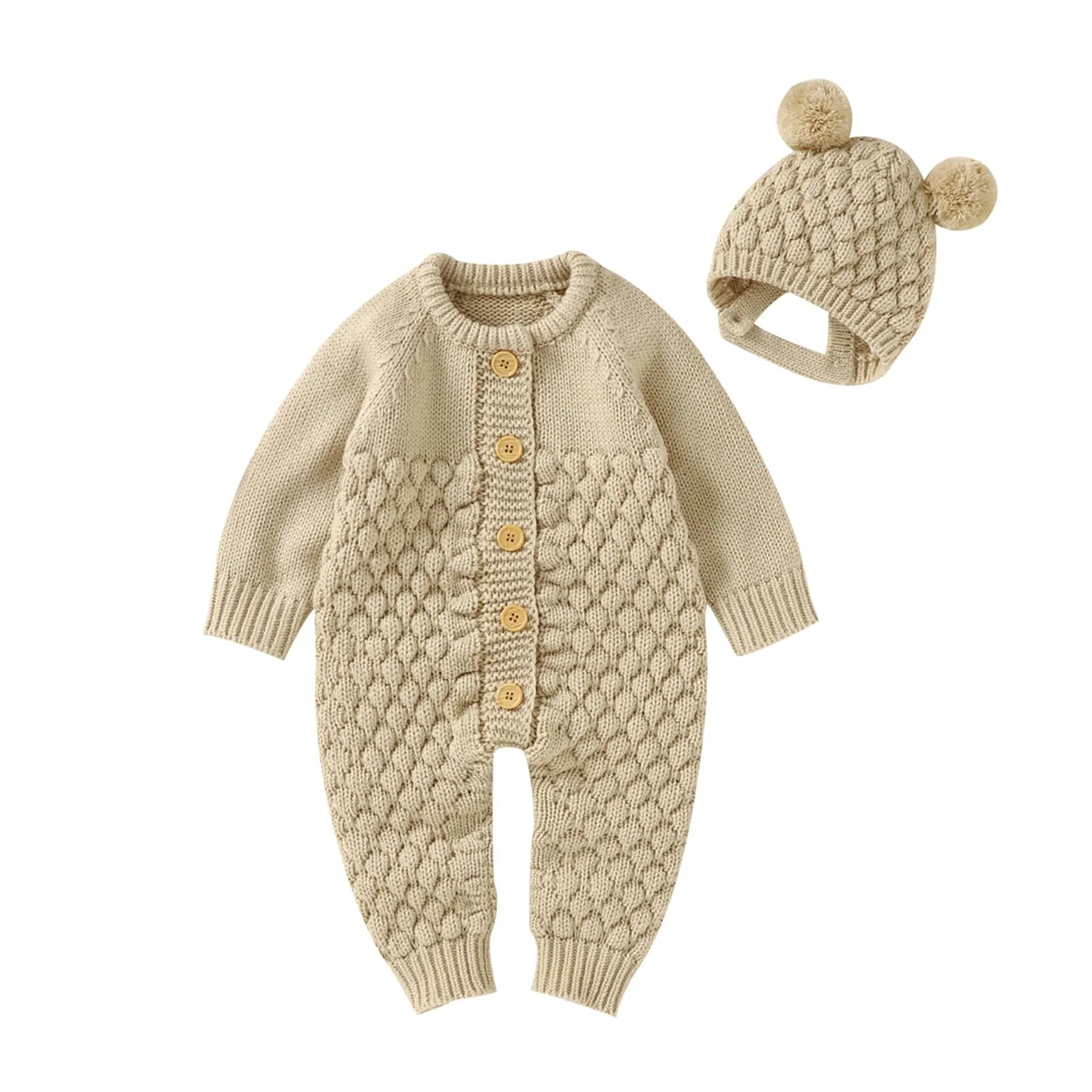 Infant Knitted Jumpsuit with Bear Hat