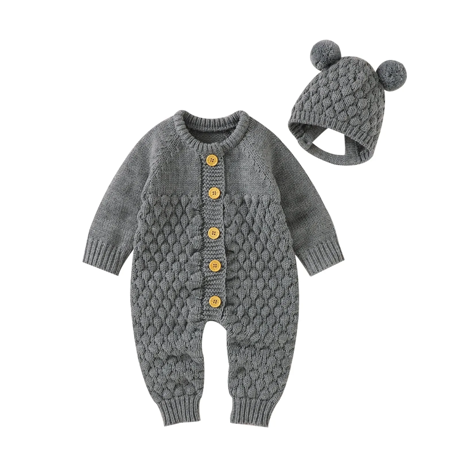 Infant Knitted Jumpsuit with Bear Hat