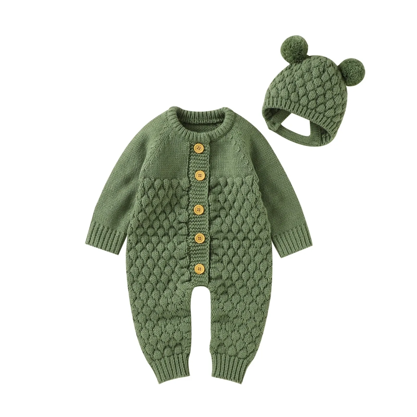 Infant Knitted Jumpsuit with Bear Hat