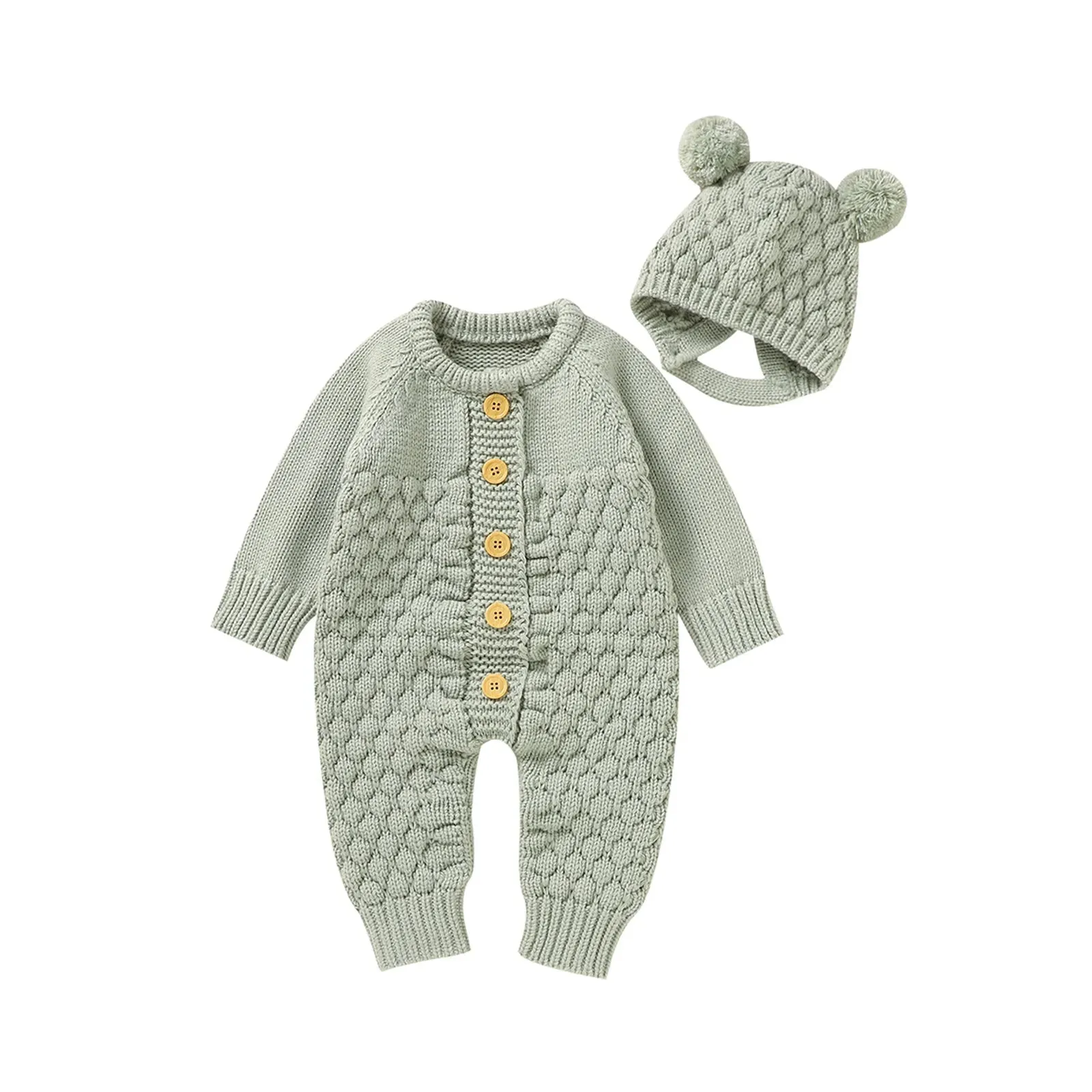 Infant Knitted Jumpsuit with Bear Hat