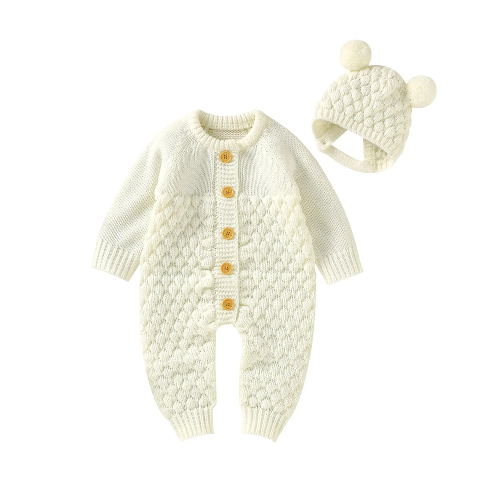 Infant Knitted Jumpsuit with Bear Hat