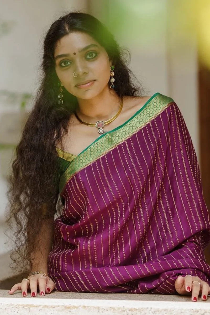 Intricate Purple Soft Silk Saree With Precious Blouse Piece