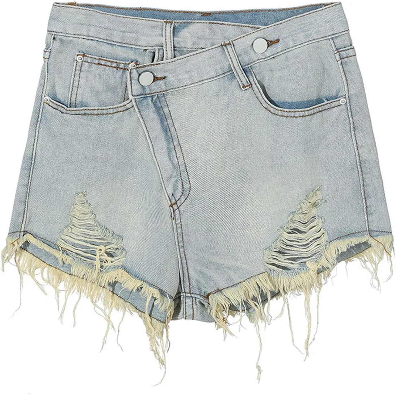 JEKE-DG Women's Raw Hem Ripped Denim Shorts High Waisted Distressed Denim Shorts Casual Denim Jean Shorts with Pocket